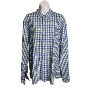 Carbon 2 Cobalt Men's Linen Check Button Up Shirt Size L Preppy Old Money Casual
